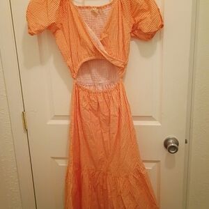 Elegant Orange Checkered Backless Dress